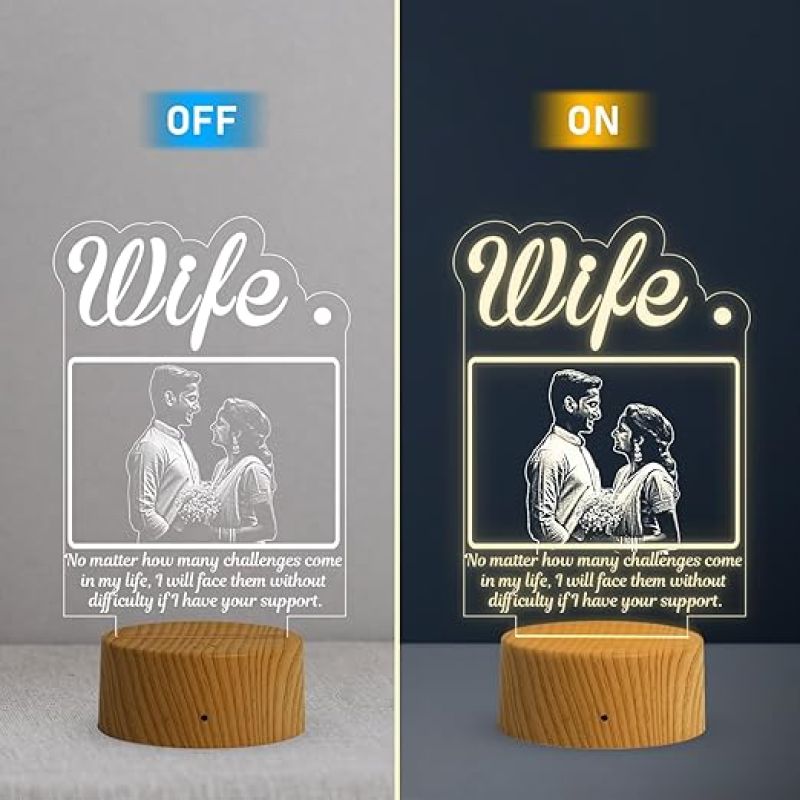 3D Wife Photo Night Lamp with Warm White Light Customized with Photo & Text Birthday Gifts for Wife