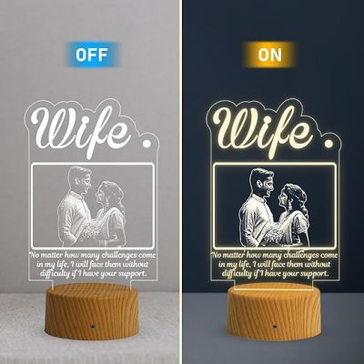 3D Wife Photo Night Lamp with Warm White Light Customized with Photo & Text Birthday Gifts for Wife