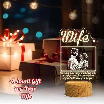 3D Wife Photo Night Lamp with Warm White Light Customized with Photo & Text Birthday Gifts for Wife