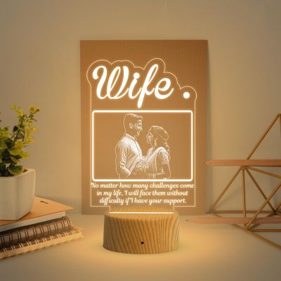 3D Wife Photo Night Lamp with Warm White Light Customized with Photo & Text Birthday Gifts for Wife