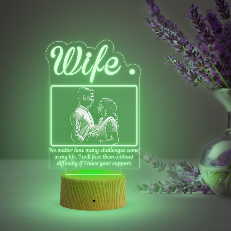 3D Wife Photo Night Lamp with Multicolored Light Customized with Photo & Text Birthday Gifts for Wife