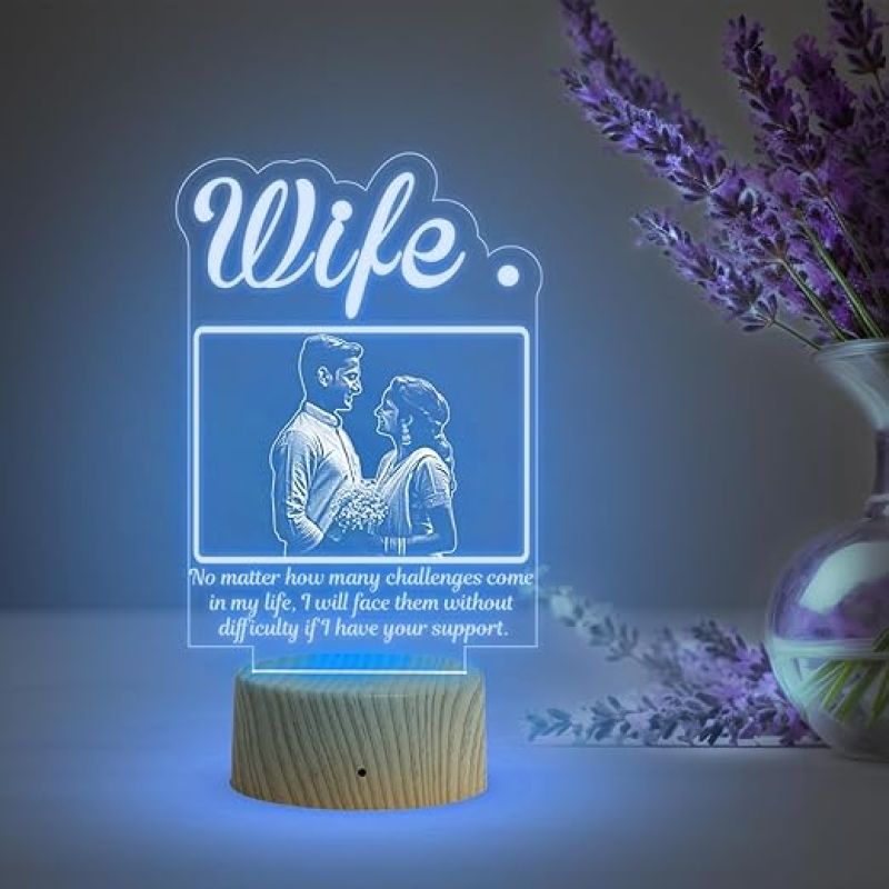3D Wife Photo Night Lamp with Multicolored Light Customized with Photo & Text Birthday Gifts for Wife