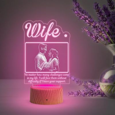 3D Wife Photo Night Lamp with Multicolored Light Customized with Photo & Text Birthday Gifts for Wife