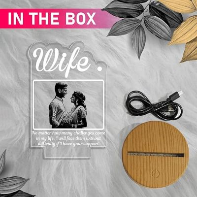 3D Wife Photo Night Lamp with Multicolored Light Customized with Photo & Text Birthday Gifts for Wife