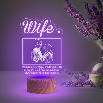 3D Wife Photo Night Lamp with Multicolored Light Customized with Photo & Text Birthday Gifts for Wife