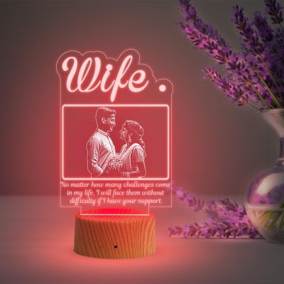 3D Wife Photo Night Lamp with Multicolored Light Customized with Photo & Text Birthday Gifts for Wife