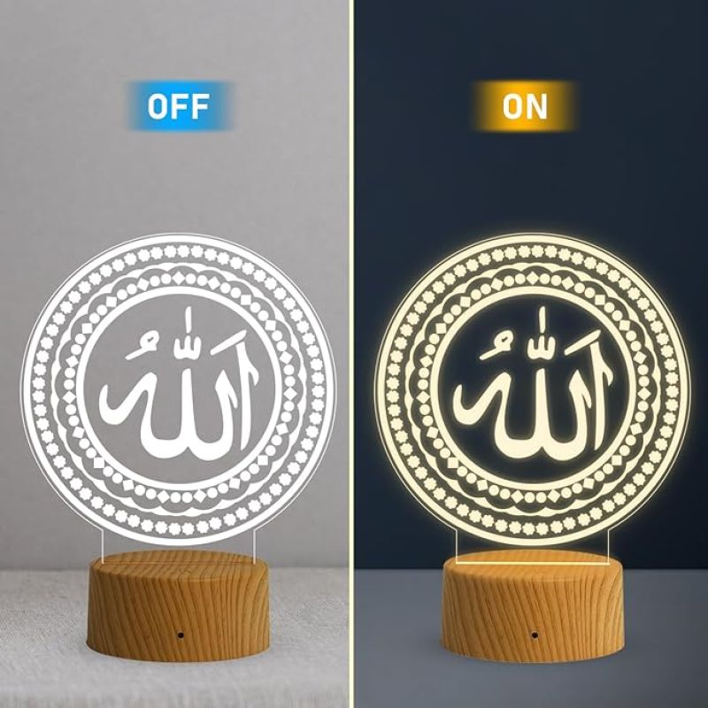 3D Illusion Allah Islamic Night Lamp with Warm White Light Gift for Eid Mubarak, Muslim Wedding, Gift for Muslim Friend Blessing & Home Decor