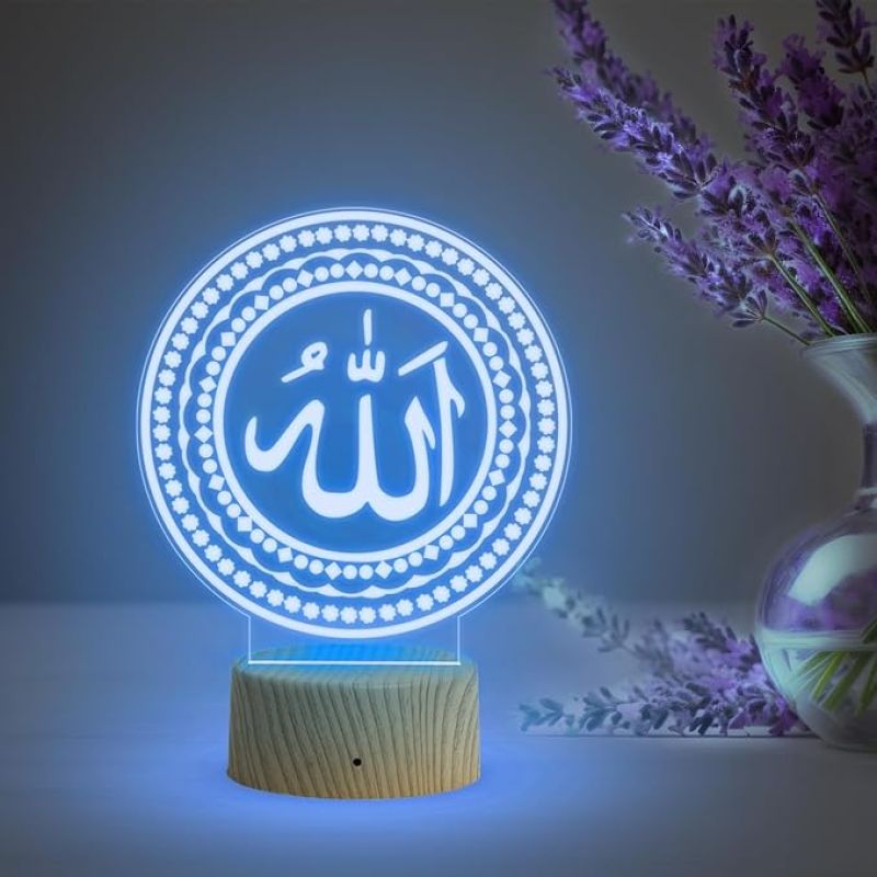 3D Illusion Allah Islamic Night Lamp with Multicolored Light Gift for Eid Mubarak, Muslim Wedding, Gift for Muslim Friend Blessing & Home Decor
