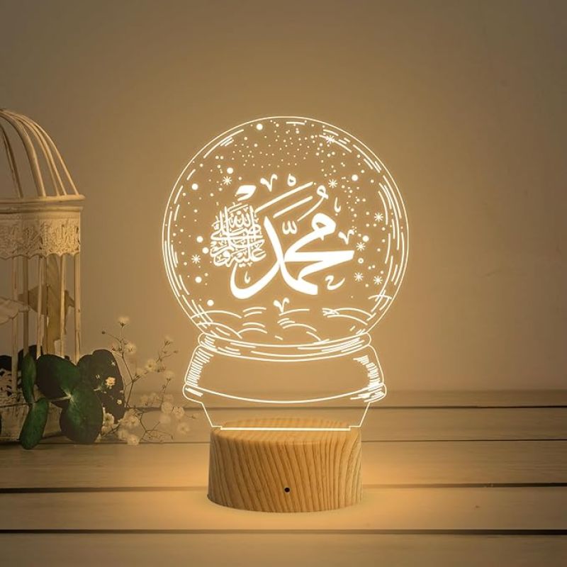 3D Illusion Eid Islamic Night Lamp with Warm White Light Gift for Eid Mubarak, Muslim Wedding, Gift for Muslim Friend Blessing & Home Decor