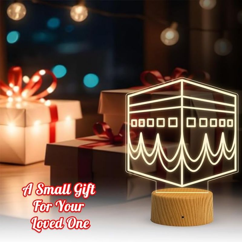 3D Illusion Makka Madina Islamic Night Lamp with Warm White Light Gift for Eid Mubarak, Muslim Wedding, Gift for Muslim Friend Blessing & Home Decor