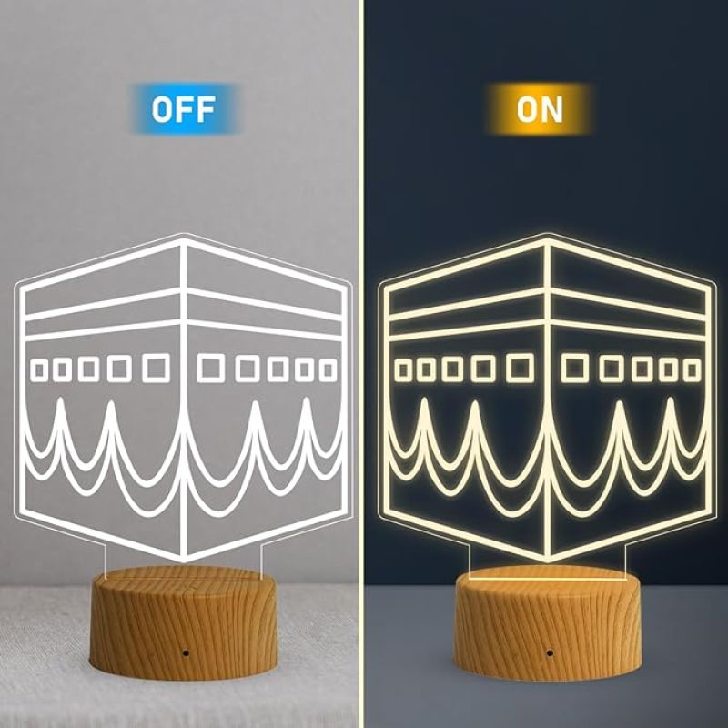 3D Illusion Makka Madina Islamic Night Lamp with Warm White Light Gift for Eid Mubarak, Muslim Wedding, Gift for Muslim Friend Blessing & Home Decor