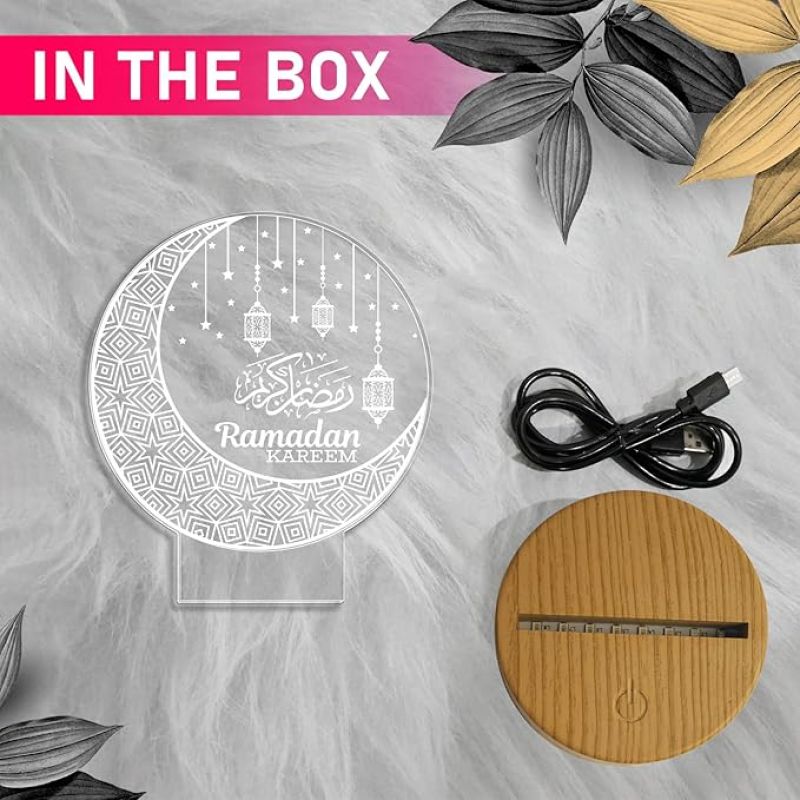 3D Illusion Ramadan Kareem Islamic Night Lamp with Warm White Light Gift for Eid Mubarak, Muslim Wedding, Gift for Muslim Friend Blessing & Home Decor