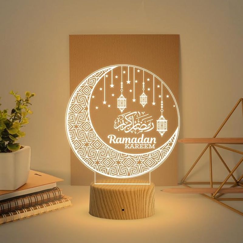 3D Illusion Ramadan Kareem Islamic Night Lamp with Warm White Light Gift for Eid Mubarak, Muslim Wedding, Gift for Muslim Friend Blessing & Home Decor