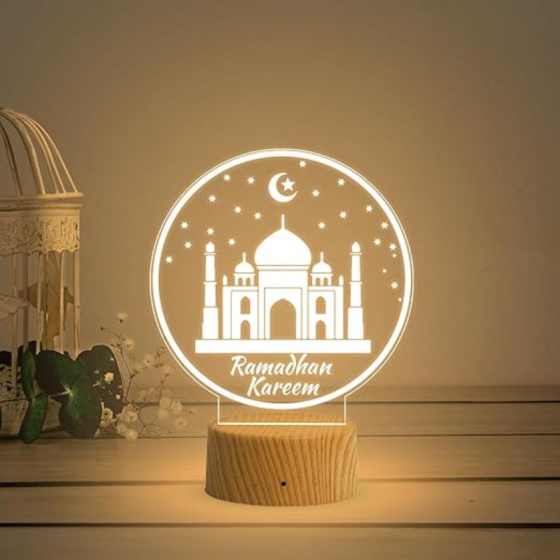 3D Illusion Taj Mahal Islamic Night Lamp with Warm White Light Gift for Eid Mubarak, Muslim Wedding, Gift for Muslim Friend Blessing & Home Decor
