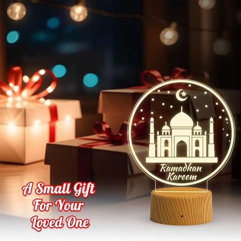 3D Illusion Taj Mahal Islamic Night Lamp with Warm White Light Gift for Eid Mubarak, Muslim Wedding, Gift for Muslim Friend Blessing & Home Decor