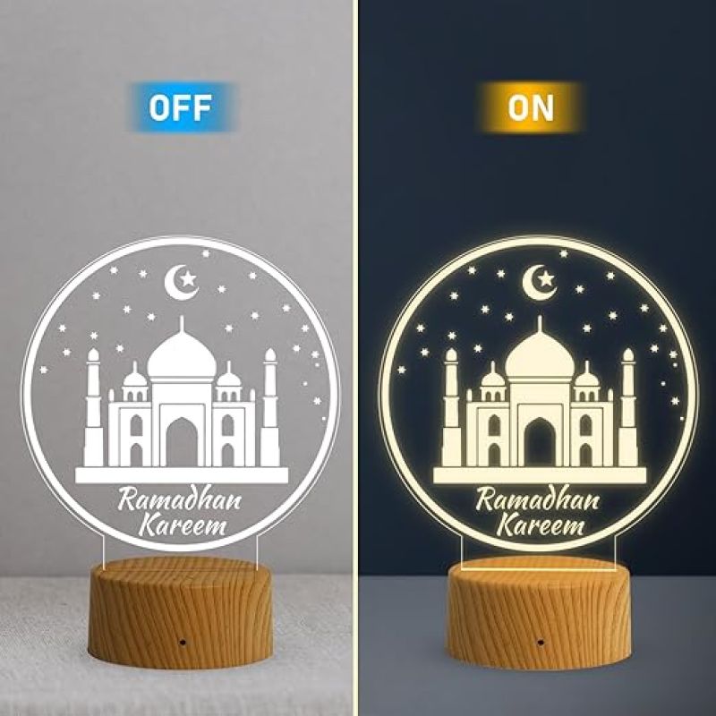 3D Illusion Taj Mahal Islamic Night Lamp with Warm White Light Gift for Eid Mubarak, Muslim Wedding, Gift for Muslim Friend Blessing & Home Decor