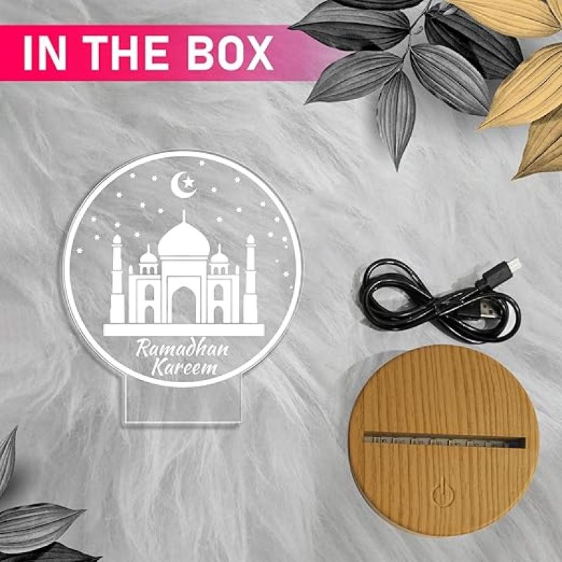 3D Illusion Taj Mahal Islamic Night Lamp with Warm White Light Gift for Eid Mubarak, Muslim Wedding, Gift for Muslim Friend Blessing & Home Decor
