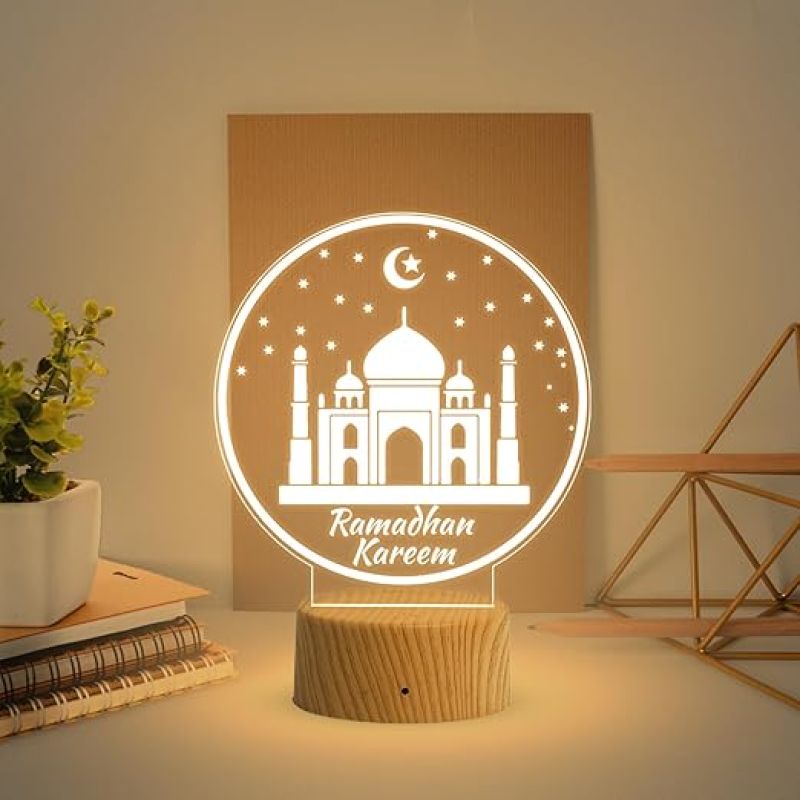 3D Illusion Taj Mahal Islamic Night Lamp with Warm White Light Gift for Eid Mubarak, Muslim Wedding, Gift for Muslim Friend Blessing & Home Decor