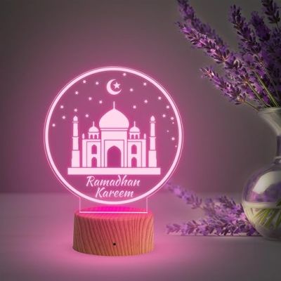 3D Illusion Taj Mahal Islamic Night Lamp with Multicolored Light Gift for Eid Mubarak, Muslim Wedding, Gift for Muslim Friend Blessing & Home Decor