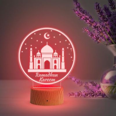 3D Illusion Taj Mahal Islamic Night Lamp with Multicolored Light Gift for Eid Mubarak, Muslim Wedding, Gift for Muslim Friend Blessing & Home Decor