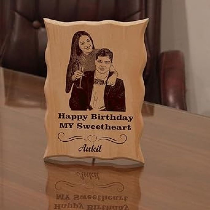 Happy Birthday Engraved Wooden Plaque Tabletop Customized Name Photo Birthday Gift for Husband, Wife, Friends