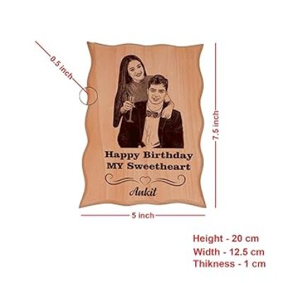 Happy Birthday Engraved Wooden Plaque Tabletop Customized Name Photo Birthday Gift for Husband, Wife, Friends