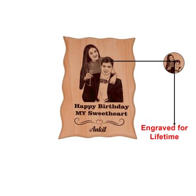 Happy Birthday Engraved Wooden Plaque Tabletop Customized Name Photo Birthday Gift for Husband, Wife, Friends