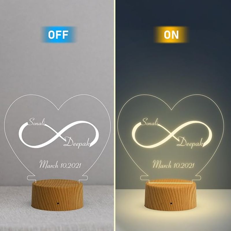 Infinity Heart Shape Night Lamp with Warm White Light Customized Name & Date Gift for Wife Husband Girlfriend Gift for Couple Anniversary, Wedding