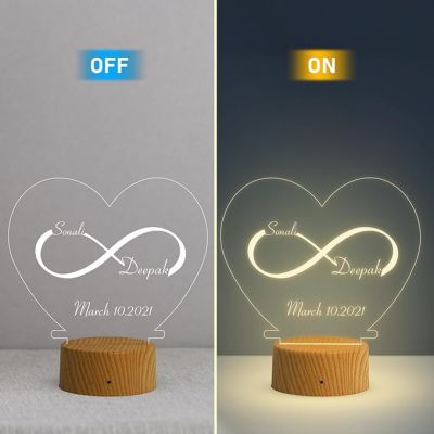 Infinity Heart Shape Night Lamp with Warm White Light Customized Name & Date Gift for Wife Husband Girlfriend Gift for Couple Anniversary, Wedding