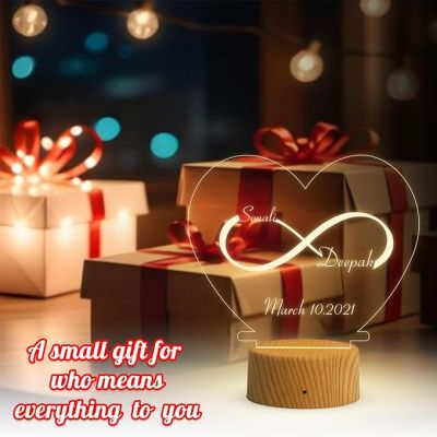 Infinity Heart Shape Night Lamp with Warm White Light Customized Name & Date Gift for Wife Husband Girlfriend Gift for Couple Anniversary, Wedding