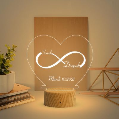 Infinity Heart Shape Night Lamp with Warm White Light Customized Name & Date Gift for Wife Husband Girlfriend Gift for Couple Anniversary, Wedding