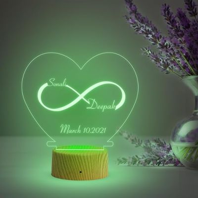 Infinity Heart Shape Night Lamp with Multicolored Light Customized Name & Date Gift for Wife Husband Girlfriend Gift for Couple Anniversary, Wedding,