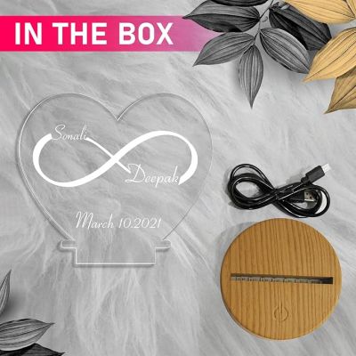 Infinity Heart Shape Night Lamp with Multicolored Light Customized Name & Date Gift for Wife Husband Girlfriend Gift for Couple Anniversary, Wedding,