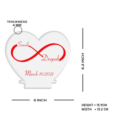 Infinity Heart Shape Night Lamp with Multicolored Light Customized Name & Date Gift for Wife Husband Girlfriend Gift for Couple Anniversary, Wedding,