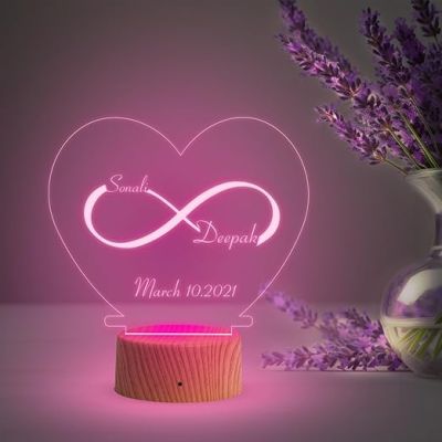Infinity Heart Shape Night Lamp with Multicolored Light Customized Name & Date Gift for Wife Husband Girlfriend Gift for Couple Anniversary, Wedding,