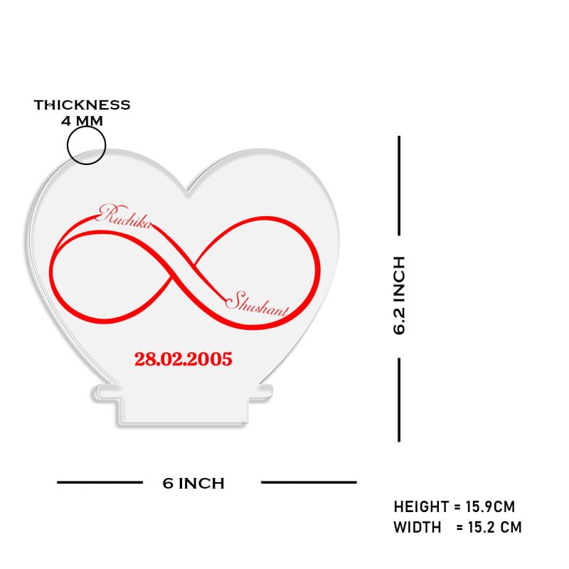 Infinity Heart Shape Night Lamp with Warm White Light Customized Name & Date Gift for Wife Husband Girlfriend Gift for Couple Anniversary, Wedding
