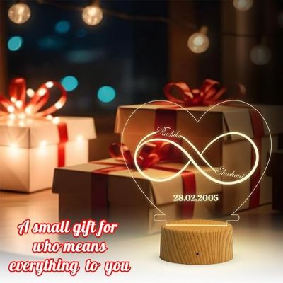 Infinity Heart Shape Night Lamp with Warm White Light Customized Name & Date Gift for Wife Husband Girlfriend Gift for Couple Anniversary, Wedding