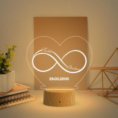 Infinity Heart Shape Night Lamp with Warm White Light Customized Name & Date Gift for Wife Husband Girlfriend Gift for Couple Anniversary, Wedding