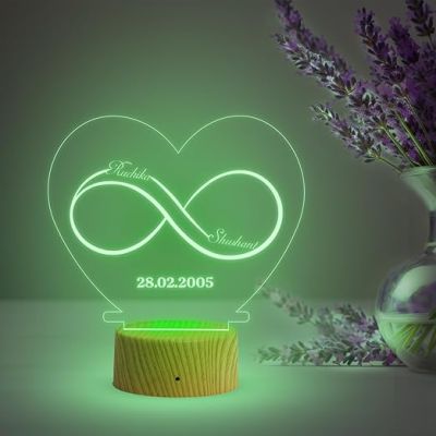 Infinity Heart Shape Night Lamp with Multicolored Light Customized Name & Date Gift for Wife Husband Girlfriend Gift for Couple Anniversary, Wedding