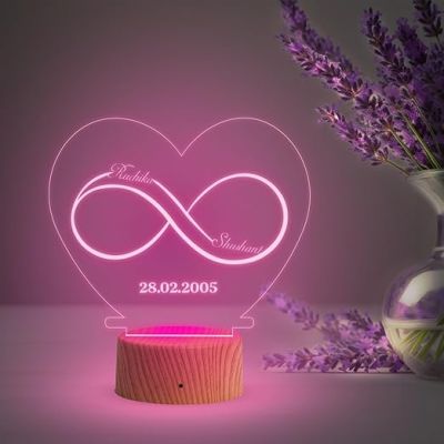 Infinity Heart Shape Night Lamp with Multicolored Light Customized Name & Date Gift for Wife Husband Girlfriend Gift for Couple Anniversary, Wedding