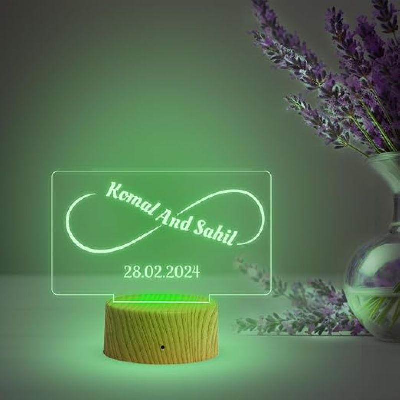 Infinity Shape Night Lamp with Multicolored Light Customized Name & Date Gift for Wife Husband Girlfriend Gift for Couple Anniversary, Wedding