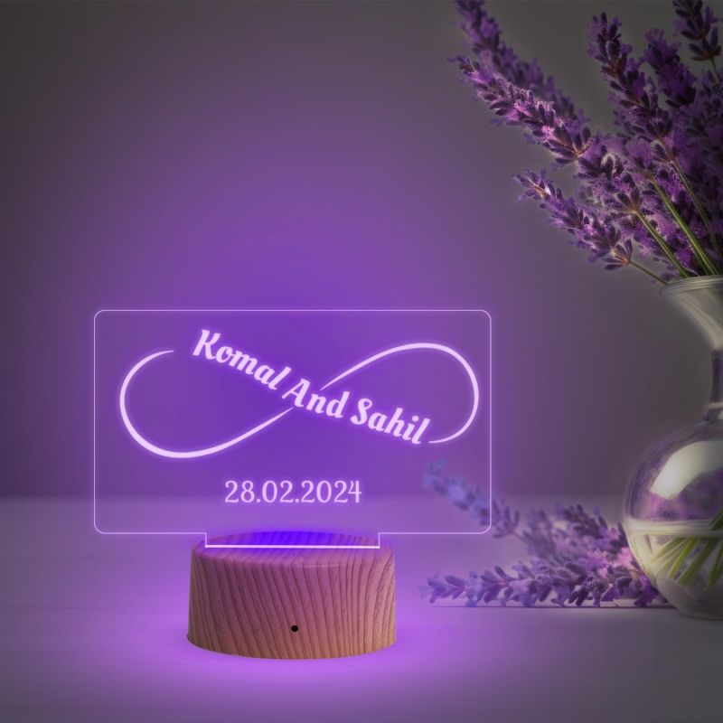 Infinity Shape Night Lamp with Multicolored Light Customized Name & Date Gift for Wife Husband Girlfriend Gift for Couple Anniversary, Wedding