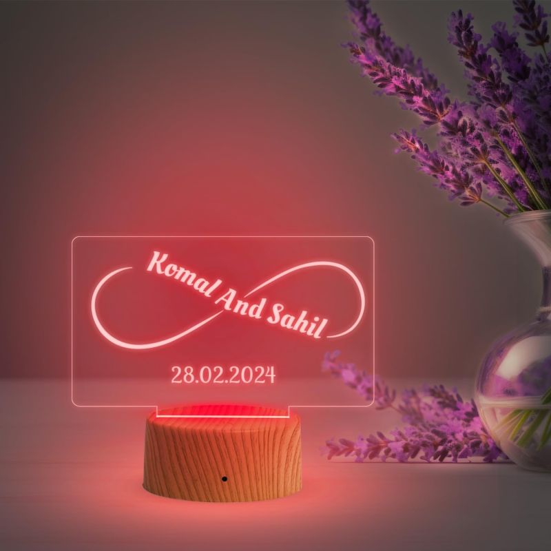 Infinity Shape Night Lamp with Multicolored Light Customized Name & Date Gift for Wife Husband Girlfriend Gift for Couple Anniversary, Wedding