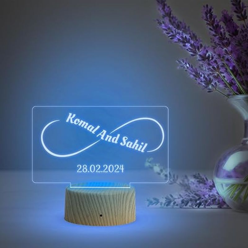Infinity Shape Night Lamp with Multicolored Light Customized Name & Date Gift for Wife Husband Girlfriend Gift for Couple Anniversary, Wedding