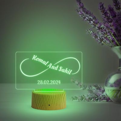 Infinity Shape Night Lamp with Multicolored Light Customized Name & Date Gift for Wife Husband Girlfriend Gift for Couple Anniversary, Wedding