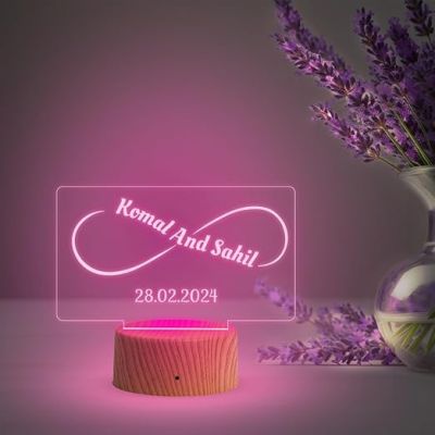 Infinity Shape Night Lamp with Multicolored Light Customized Name & Date Gift for Wife Husband Girlfriend Gift for Couple Anniversary, Wedding