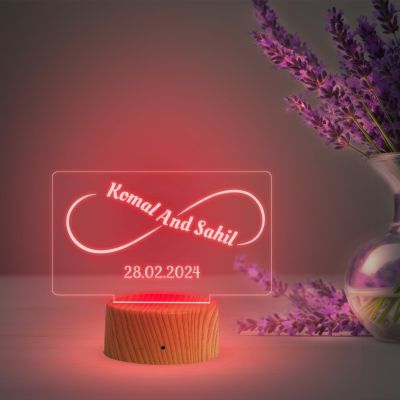 Infinity Shape Night Lamp with Multicolored Light Customized Name & Date Gift for Wife Husband Girlfriend Gift for Couple Anniversary, Wedding