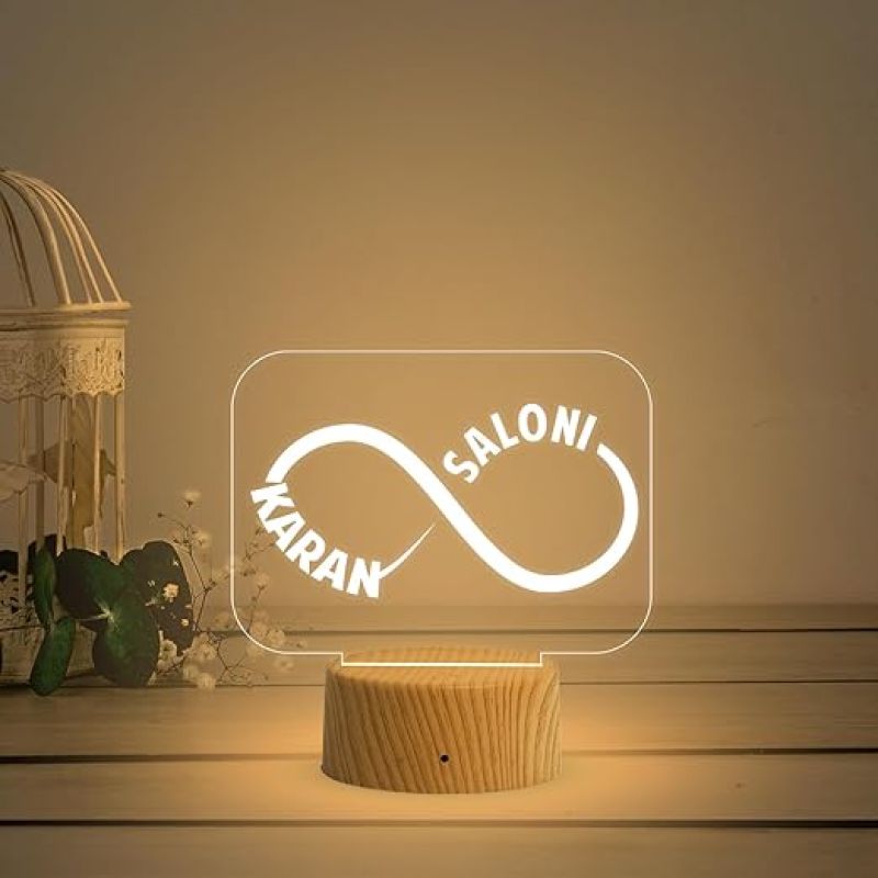 Infinity Shape Night Lamp with Warm White Light Customized Name & Date Gift for Wife Husband Girlfriend Gift for Couple Anniversary, Wedding