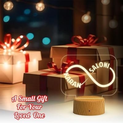 Infinity Shape Night Lamp with Warm White Light Customized Name & Date Gift for Wife Husband Girlfriend Gift for Couple Anniversary, Wedding