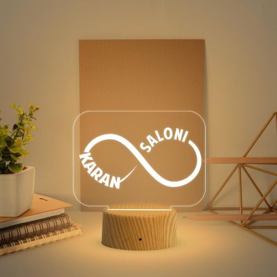 Infinity Shape Night Lamp with Warm White Light Customized Name & Date Gift for Wife Husband Girlfriend Gift for Couple Anniversary, Wedding